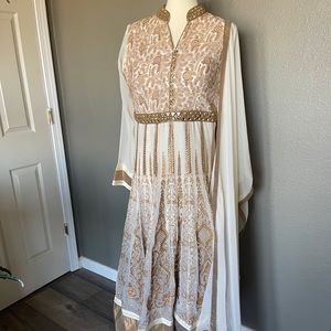 White anarkali with lycra pajami